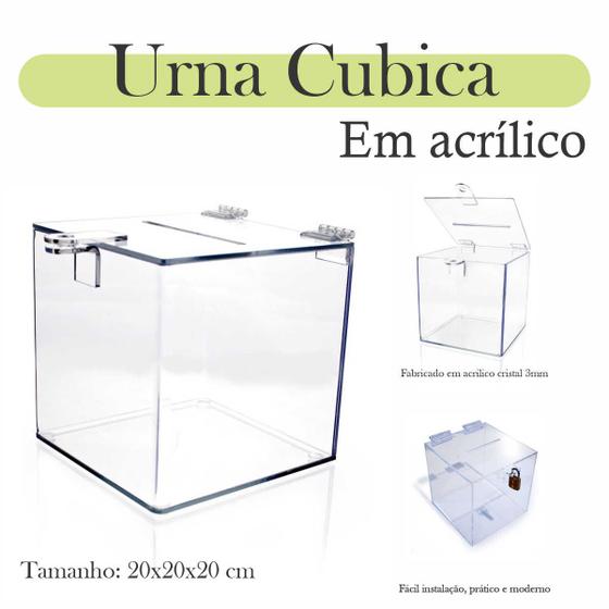 Imagem de Urna Acrílico Sorteio Caixa Sugestões Cubo 20 Cm X 20 Cm
