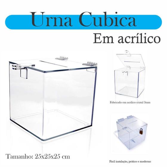 Imagem de Urna Acrílico Sorteio Caixa Sugestões Cubo 25 Cm X 25 Cm