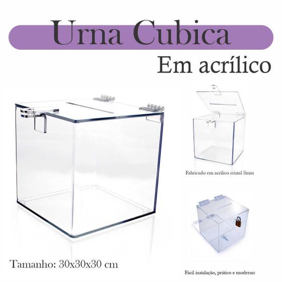 Imagem de Urna Acrílico Sorteio Caixa Sugestões Cubo 30 Cm X 30 Cm