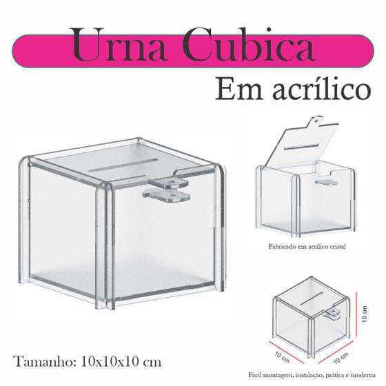 Imagem de Urna Acrílico Sorteio Caixa Sugestões Cubo Cofre 10 X 10 Cm