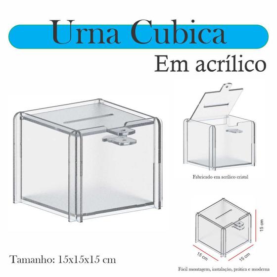 Imagem de Urna Acrílico Sorteio Caixa Sugestões Cubo Cofre 15 X 15 Cm