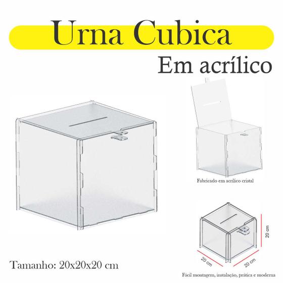 Imagem de Urna Acrílico Sorteio Caixa Sugestões Cubo Cofre 20 X 20 Cm