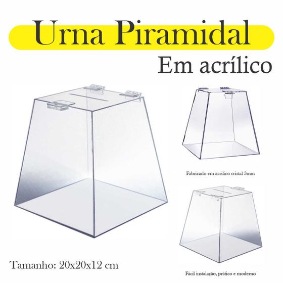 Imagem de Urna Acrílico Sorteio Caixa Sugestões Pirâmide 20 X 20 Cm