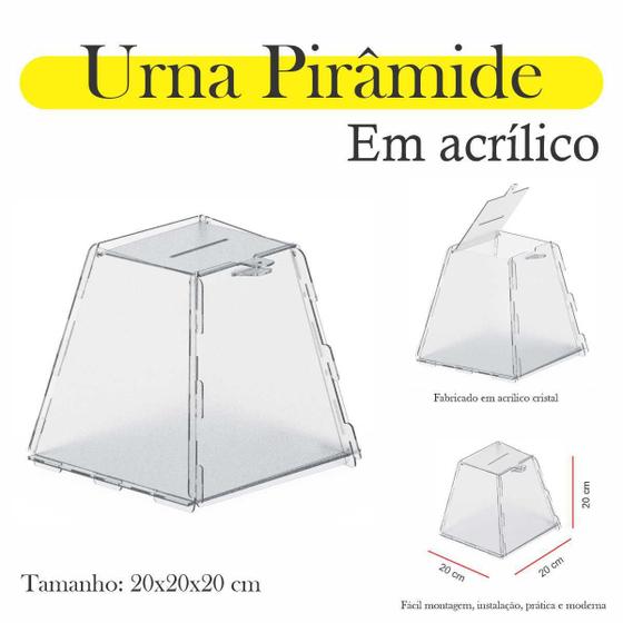 Imagem de Urna Acrílico Sorteio Caixa Sugestões Pirâmide Cofre 20X20Cm