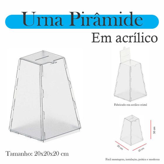 Imagem de Urna Acrílico Sorteio Caixa Sugestões Pirâmide cofre 30X20Cm