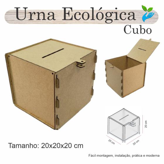 Imagem de Urna ECOLÓGICA Sorteio Caixa Sugestões Cubo 20 Cm X 20 MDF