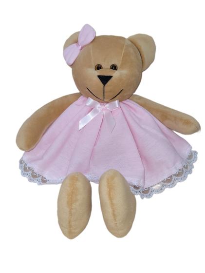 Imagem de Ursa de pelúcia com vestido rosa 1unidade com 29cm brinquedo decoração quarto infantil