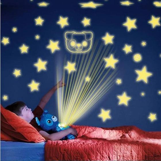 Imagem de Ursinho De Pelúcia Com Projetor De Luz Estrelinhas Para Quarto De Criança Decoração Cor Azul