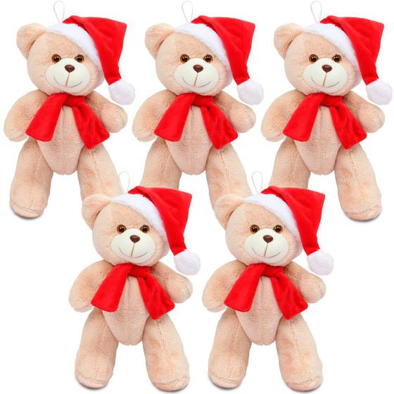 Imagem de Urso de Pelúcia 20cm Decoração de Natal cor Caramelo 5 Peças
