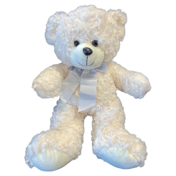 Imagem de Urso de Pelúcia com Laço Prata - Creme - 40cm - 1 unidade - Rizzo