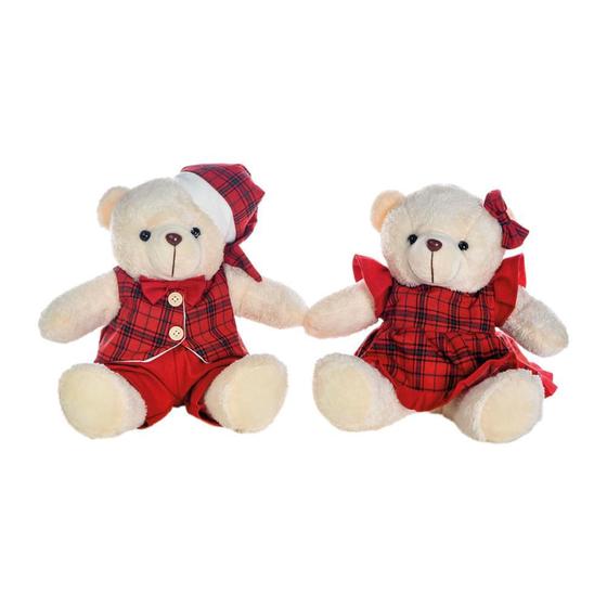 Imagem de Urso De Pélucia Com Roupa Xadrez Vermelho Branco E Preto 25cm Cromus: 1114195 Único