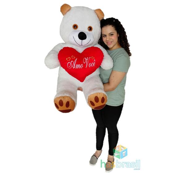Imagem de Urso de Pelúcia Gigante 1 Metro com almofada de coração Amo Você