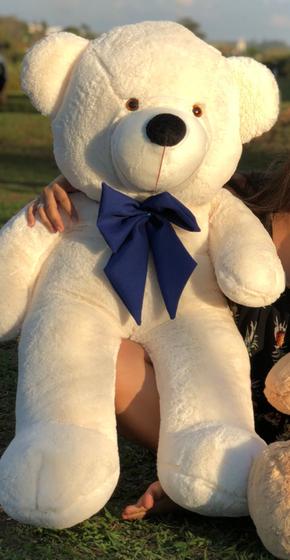 Imagem de Urso De Pelúcia Gigante Teddy - 90cm Baunilha com Laço Azul - Barros Baby Store