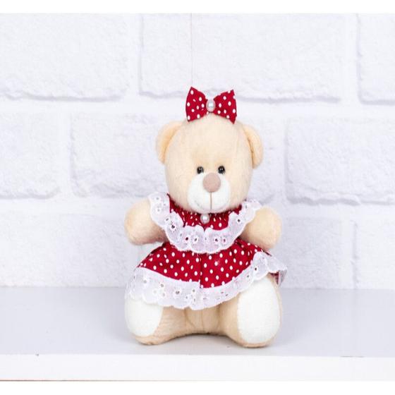 Imagem de Urso de pelucia vestido poá vermelho - tedde 12 cm