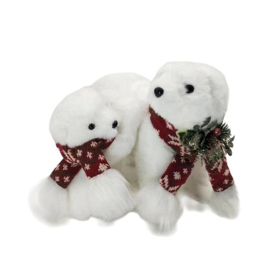 Imagem de Urso decorativo com filhote branco com cachecol - 23cm