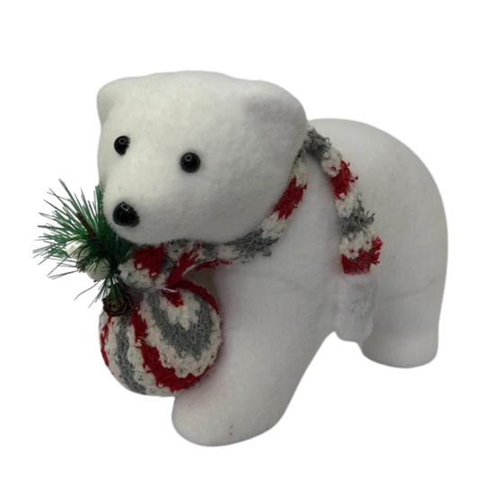 Imagem de Urso Enfeite de Natal Branco com Saco de Presente 25cm