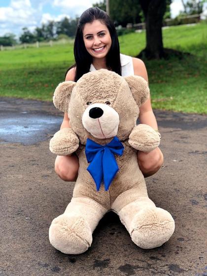 Imagem de Urso Gigante Pelúcia Grande Teddy 1,10 Metro - Avelã - Laço Azul