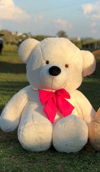 Imagem de Urso Gigante Pelúcia Grande Teddy 1,10 Metro - Baunilha - Laço Pink