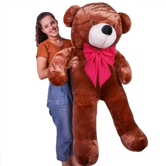 Imagem de Urso Gigante Pelúcia Teddy 1,10 Metros com Laço - Mel com Laço Pink - Barros Baby