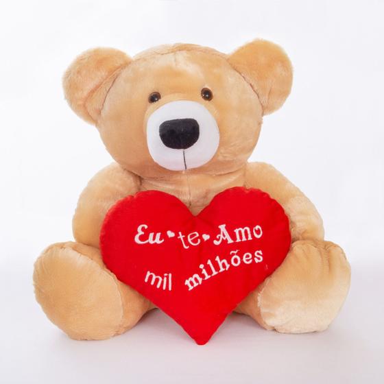 Imagem de Urso Grande De Pelúcia 60cm  Teddy Bear Com Coração Personalizado Te Amo Mil Milhões