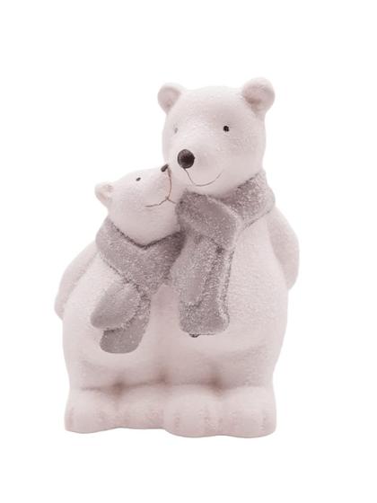 Imagem de Urso Polar Branco Casal Romântico Cerâmica 18 cm Enfeite Decorativo Natal