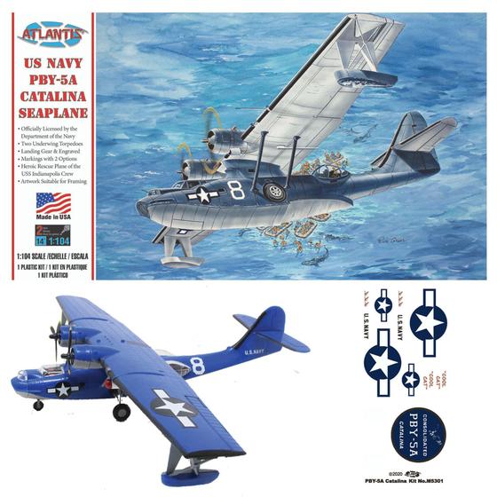 Imagem de Us Navy Pby-5a Catalina Seaplane 1/104 Atlantis 5301 Pby5 Kit para montar e pintar Plastimodelismo