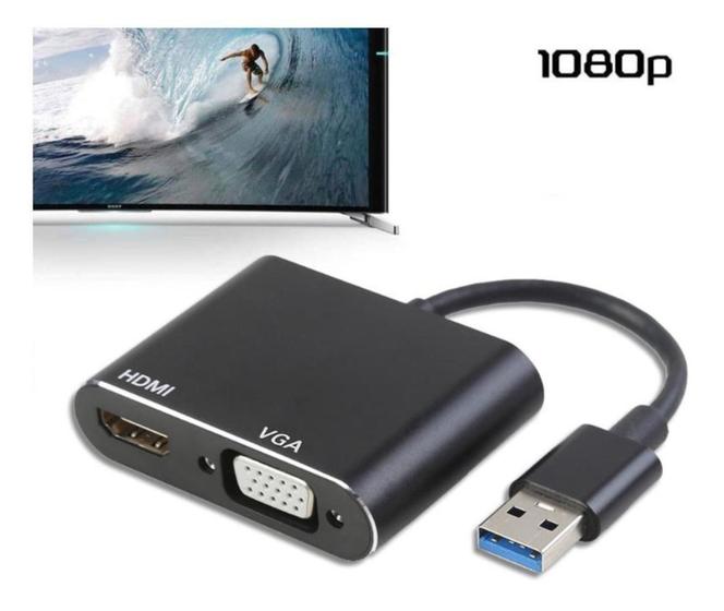 Imagem de Usb 3.0 Para Vga+Hdmi Conversor Adaptador Hd 1080P Computado - Alinee