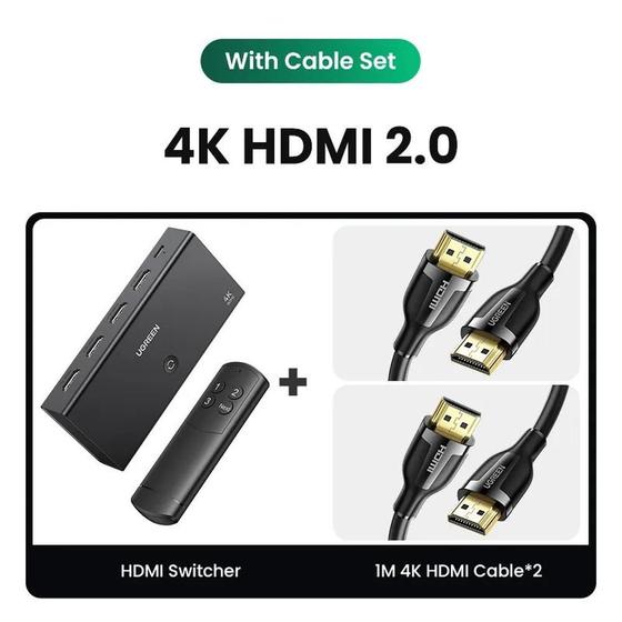 Imagem de USBHUB HDMI UGREEN 2.1 2.0 8K Switch 3 em 1 Out com Controle Remoto 8K @ 60Hz 4K @ 120