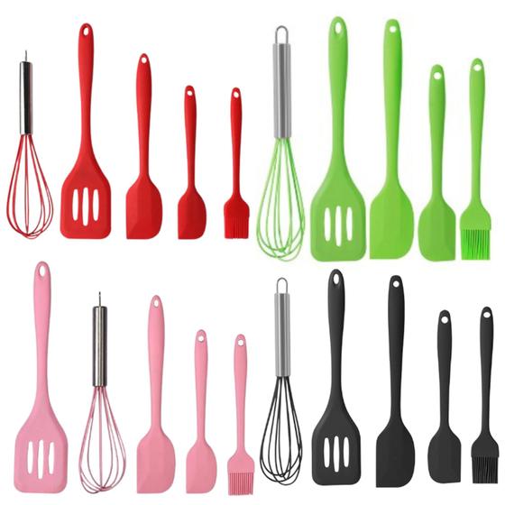 Imagem de Utensílio Cozinha Silicone Espátula Fouet Pincel Kit 5 Peças