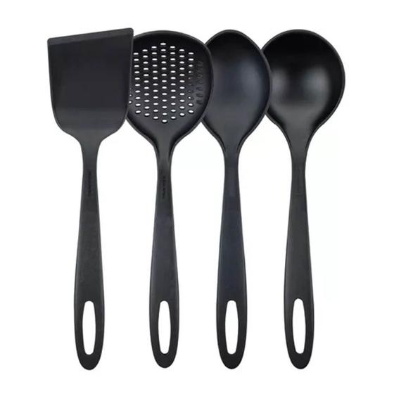 Imagem de Utensílios de Cozinha Concha Colher Espátula Nylon Tramontina Preto Ability 4 Peças