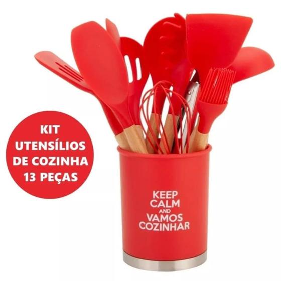 Imagem de Utensílios de Cozinha UnyHome Kit com 13 Peças em Silicone Cor Vermelho