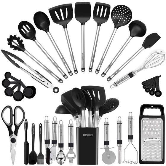 Imagem de Utensílios de cozinha- utensílios de cozinha-silicone cozinha utensílios-33 gadgets e colheres de cozinha para panelas antiaderente-silicone e espátula de aço inoxidável Set-Melhores Ferramentas de Cozinha, Potes Úteis e Acessórios de Panelas