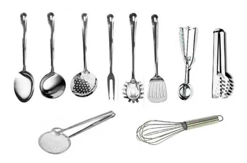 Imagem de Utensílios De Inox 10 Peças Aço Inox Concha Garfo Espátula