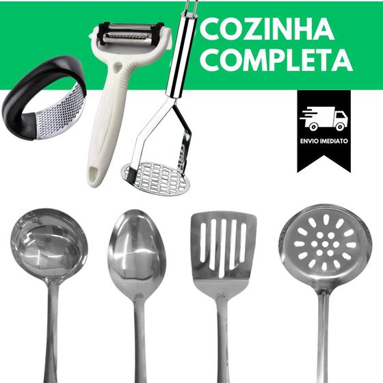 Imagem de Utensilios INOX Kit 7 pçs Cozinha Completa-  kit Amassadores +Descascador 3em1 +Utensilios