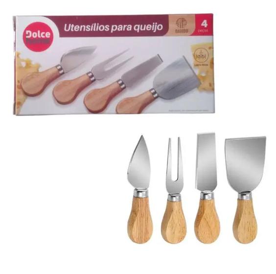 Imagem de Utensílios para Queijo com 4 Peças em Aço Inox com Cabo em Bambu - Dolce Home