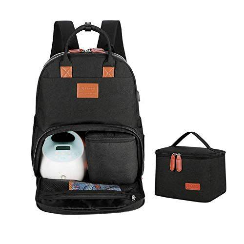 Imagem de V-COOOL Breast Pump Bag Mochila, Saco de tote com laptop de 15,6 polegadas, cabe a maioria das bombas de peito e saco de refrigerador, saco de bombeamento para mãe trabalhadora (preto)