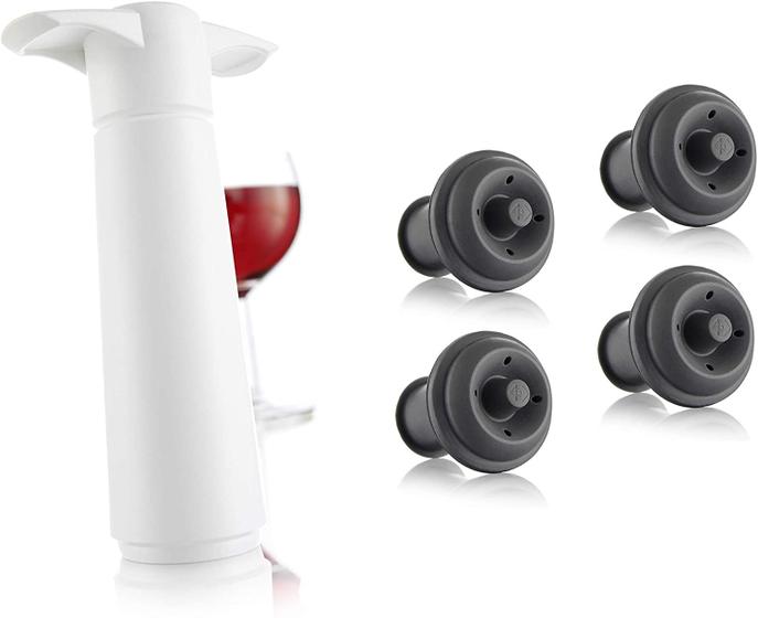Imagem de Vacu Vin Wine Saver Pump com 2 x rolhas de garrafa de vácuo (branco com 4 rolhas de vinho)