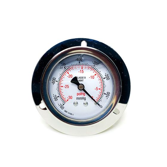Imagem de Vacuômetro horizontal - diam.63mm (2.1/2” ) com escala de -30 inHg x -760 mmHg - Com Flange