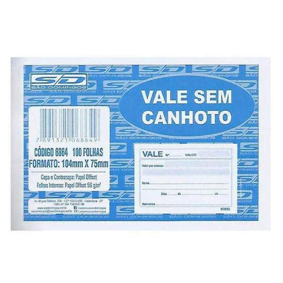 Imagem de Vale Sem Canhoto com 100 fls 104 x 75mm - São Domingos