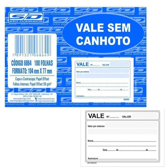 Imagem de Vale Sem Canhoto com 100 fls - Pacote com 20 unidades - São Domingos