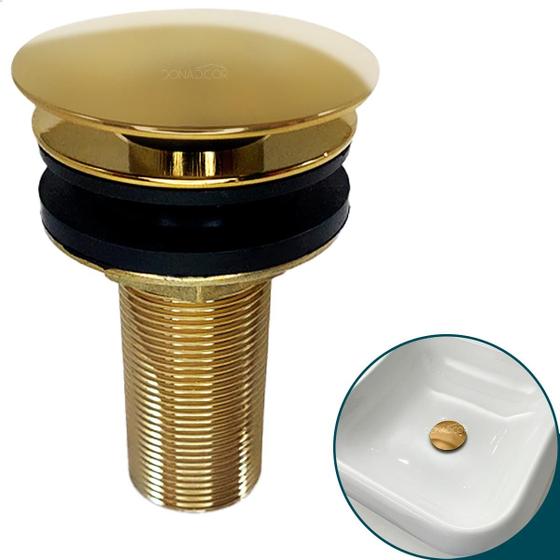 Imagem de Valvula Click Dourada 7/8 Aço Inox Ralo Pia Banheiro Luxo Escoamento Cuba 3cm Valvula Inteligente Lavatorio Lavabo Gold 30mm