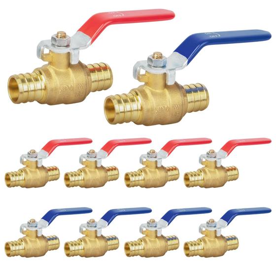 Imagem de Válvula de esfera PEX JUWO de 1/2 polegada, pacote com 10 portas completas de latão com crimpagem PEX