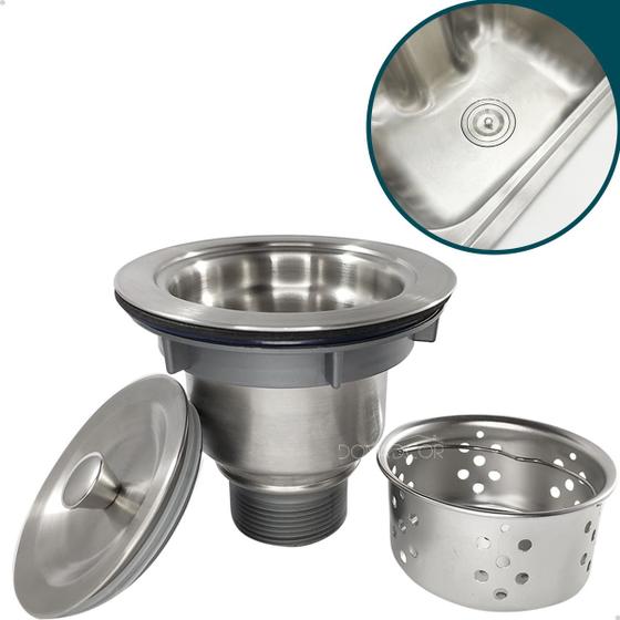 Imagem de Valvula Pia Cozinha 4 1/2 Aço Inox Com Cesto Higiênico Removível Ralo Basket Escoamento Cuba Salao De Beleza Barbearia Ralo Inox Escovado Fosco