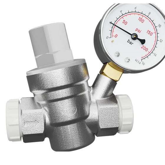 Imagem de Válvula redutora de pressão com manômetro 1/2" e 3/4" blukit