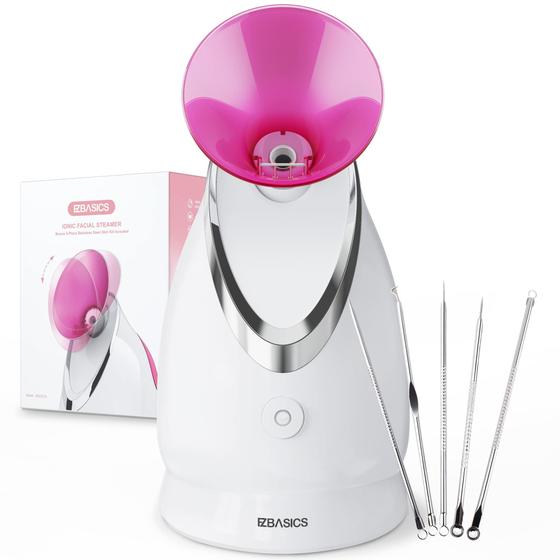 Imagem de Vaporizador facial EZBASICS Ionic Warm Mist, umidificador rosa