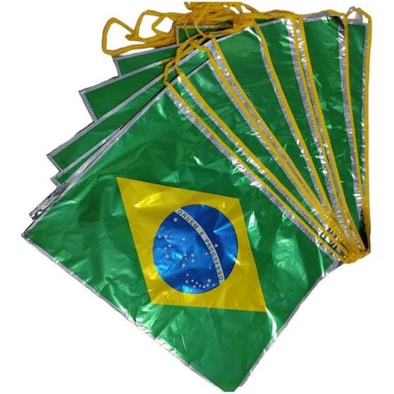 Imagem de Varal 20 Metros Bandeira do Brasil Metalizada Copa do Mundo Dupla Face