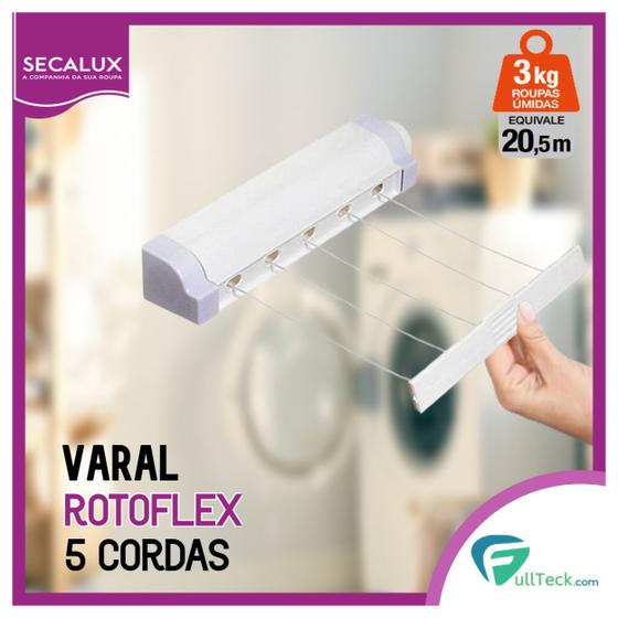 Imagem de Varal Automático 5 Cordas Retrátil Secalux 4,1 Metros Parede