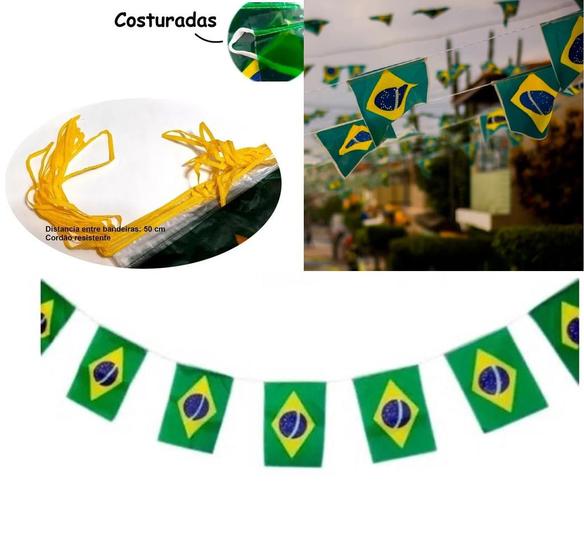 Imagem de Varal Bandeira Brasil Copa Decoração Plástica Grande 10 Mts