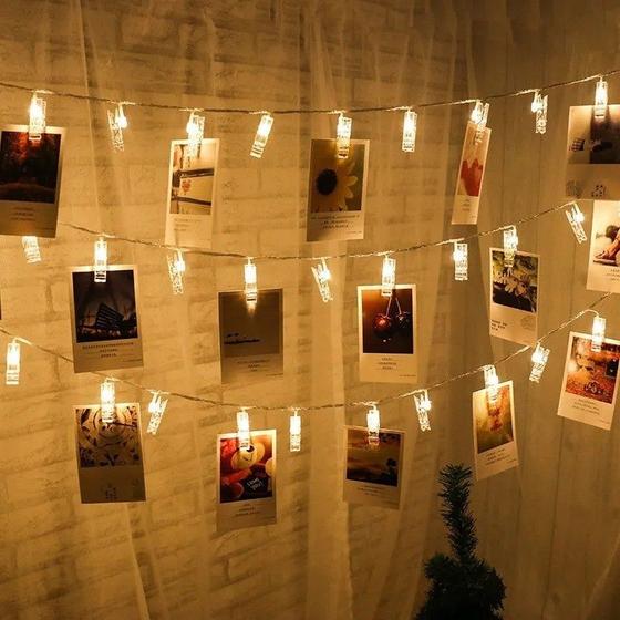 Imagem de Varal Cordão Luminoso C/ 10 Prendedor Pregador 10 Fotos Recados Decorativo Led Em Oferta