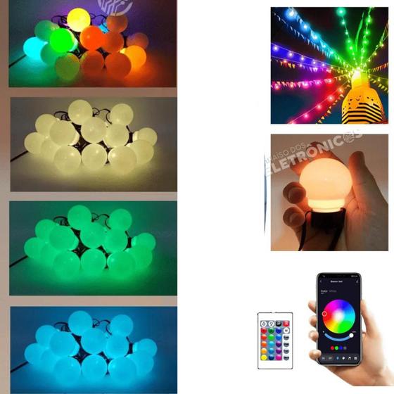Imagem de Varal Cordão P6m USB 20 LEDs Bolinhas Magicas Coloridas Pisca Pisca Controle App Bluetooth TB1871